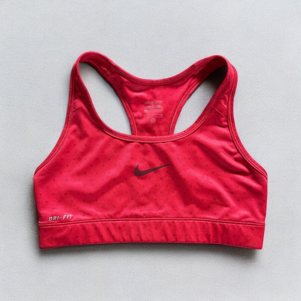 Nike Sports Bra Pro Dri-Fit Racerback Red Polka Dot Design Womens Activewear S